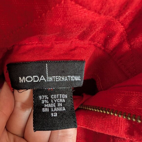 Moda International Women's Y2K Red Cotton Pants Size 12 Low rise Wide belt - Picture 3 of 13
